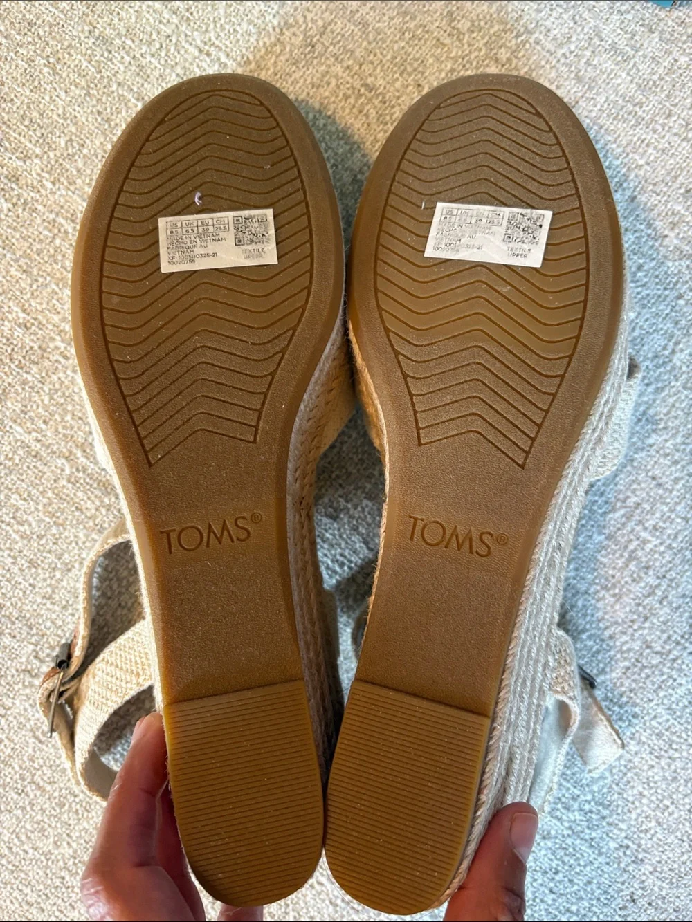 TOMS Cream Canvas Espadrille Platform Sandals